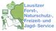 Lausitzer Forst- und Naturschutzservice-Logo mit Jagd- und Freizeit-Illustrationen.
