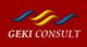 Logo mit drei Wellen über dem Text "GEKI CONSULT" auf rotem Hintergrund.