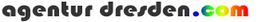 Schriftzug "agentur dresden.com" mit bunter Endung.