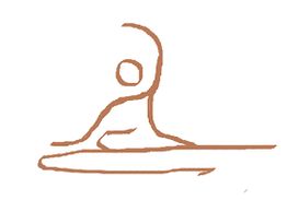 Strichzeichnung einer Person, die auf einer Matte in einer Yogapose sitzt.