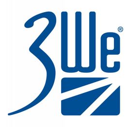 Blaues Logo mit stilisiertem "3 We" und darunter grafischen Linien auf weißem Hintergrund.
