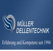 Logo "Müller Dellentechnik" mit Schriftzug "Erfahrung und Kompetenz seit 1994" auf blauem Hintergrund.