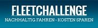 Text "FLEETCHALLENGE: Nachhaltig fahren - Kosten sparen" auf blauem Hintergrund.