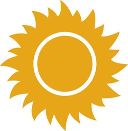 Ilustração de um sol amarelo com raios pontiagudos em branco.