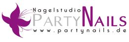 Logo von PartyNails Nagelstudio mit lila Blume und Schriftzug "www.partynails.de".
