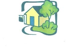 Illustration eines Hauses mit blauer Tür und Baum daneben, eingerahmt von einer blauen Linie.