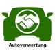 Grünes Auto-Icon mit Händedruck-Symbol. Text: "Autoverwertung".