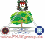Wappen mit Baum und Emblemen, darunter URL "www.FHJKgroup.de".