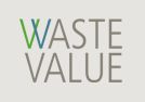 Textlogo "Waste Value" in Grau, das "W" schwarz, blau und grün hervorgehoben.