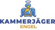 Logo mit Engel und Schriftzug "Kammerjäger Engel" in blau und gelb.