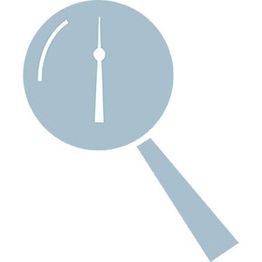 Lupensymbol mit einem Zeiger im Inneren, der auf 1 Uhr zeigt.