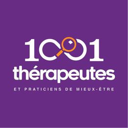 Logo de "1001 thérapeutes" avec texte blanc sur fond violet.