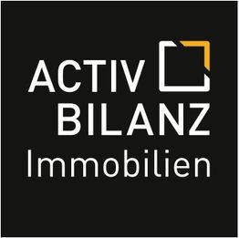 Logo mit Text "ACTIV BILANZ Immobilien" auf schwarzem Hintergrund mit grafischem Element.