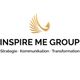 Logo der Inspire Me Group mit einem stilisierten goldenen Vogel und Slogan zu Strategie und Kommunikation.