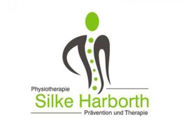 Logo der Physiotherapie Silke Harborth mit stilisierter Wirbelsäule und Text zur Prävention.