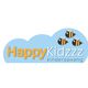 Logo met tekst "Happy Kidzzz kinderopvang" in een blauwe wolk met drie bijen.