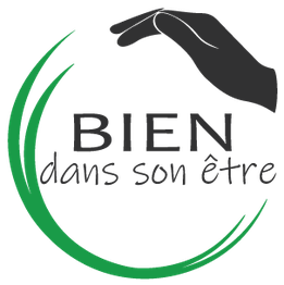 Logo avec main et cercle vert entourant le texte "Bien dans son être".
