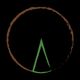 Cercle marron avec un triangle vert à l'intérieur sur fond noir.
