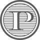 Logo con lettera "P" grigia su sfondo di linee orizzontali in cerchio.