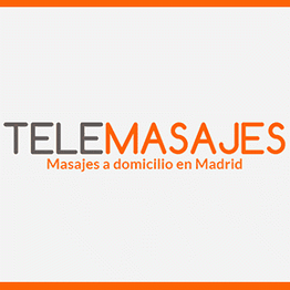 Logo de "Telemasajes", servicio de masajes a domicilio en Madrid. Texto gris y naranja.