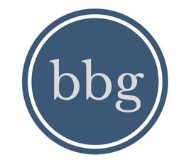 Navy blue circle logo with lowercase "bbg" in white centered inside.