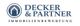 Logo von Decker & Partner, Immobilienbewertung, mit Haus-Icon und blauem Schriftzug.