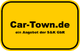 Gelbes Schild mit schwarzem Rand: "Car-Town.de - ein Angebot der S&K GbR".