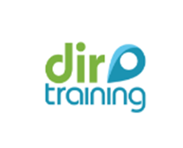 Logotipo con las palabras "Dir training" en colores verde y azul sobre fondo blanco.