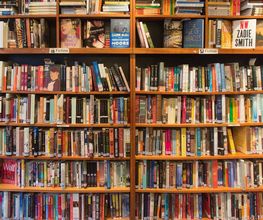 Ein Bücherregal voller Bücher in einer Buchhandlung.
