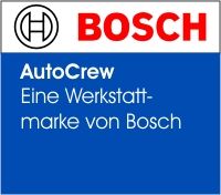 Logo von AutoCrew, einer Werkstattmarke von Bosch, auf blauem Hintergrund.