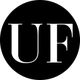 Black circle with white letters "UF" in the center.