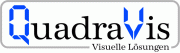 Logo von Quadravis mit Schriftzug "Visuelle Lösungen" in schwarzer und blauer Schrift auf Weiß.