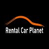 Logotipo de "Rental Car Planet" con un diseño de línea de coche en color naranja sobre fondo negro.