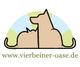 Logo mit Hund und Katze, Schriftzug: www.vierbeiner-oase.de, blauer und grüner Hintergrund.