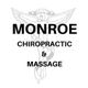 "Monroe Chiropractic & Massage logo with caduceus symbol in the background."