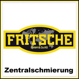 Logo mit gelbem Schriftzug "Fritsche GmbH & Co. KG" und Text "Zentralschmierung" darunter.