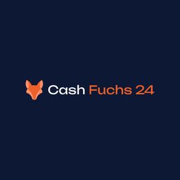 Logo: "Cash Fuchs 24", mit einem stilisierten Fuchs-Kopf links auf dunkelblauem Hintergrund.