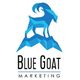 Logo of a stylized blue goat standing on geometric mountains, text reads "Blue Goat Marketing."
