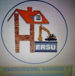 Logo de empresa con casa, excavadora y texto "HERSU". Abajo: "CONSTRUCCIONES, ACABADOS Y SOLUCIONES INMOBILIARIAS".
