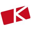Rotes Logo mit einem schrägen weißen "K" in der Mitte.