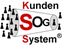 Diagramm eines Trichters mit Figuren, Text: "Kunden Sog System" in Schwarz und Rot.