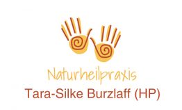 Logo mit zwei stilisierten Händen, Schrift: "Naturheilpraxis Tara-Silke Burzlaff (HP)".