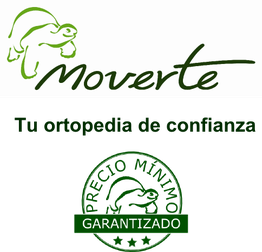 Logo de "Moverte" con tortuga y lema: "Tu ortopedia de confianza". Sello "Precio mínimo garantizado".