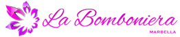 Logo de "La Bomboniera" en letras moradas con una flor a la izquierda. Aparece "Marbella" debajo.