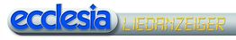 Logo mit blauem "ecclesia" und gelbem "Liedanzeiger" auf grauem Hintergrund.