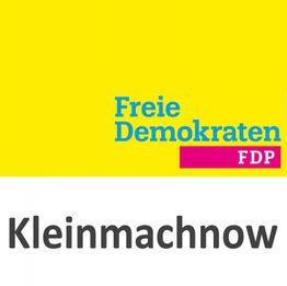 Gelbes Logo der "Freie Demokraten FDP" mit dem Text "Kleinmachnow" darunter.
