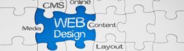 Puzzle sobre diseño web con piezas que dicen CMS, online, contenido y disposición.