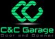 Logo for C&C Garage Door and Opener with green letters on a black background.