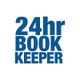 "Logo of 24hr Book Keeper in bold blue text on a white background."