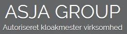 "ASJA GROUP logo med teksten 'Autoriseret kloakmester virksomhed' på grå baggrund."